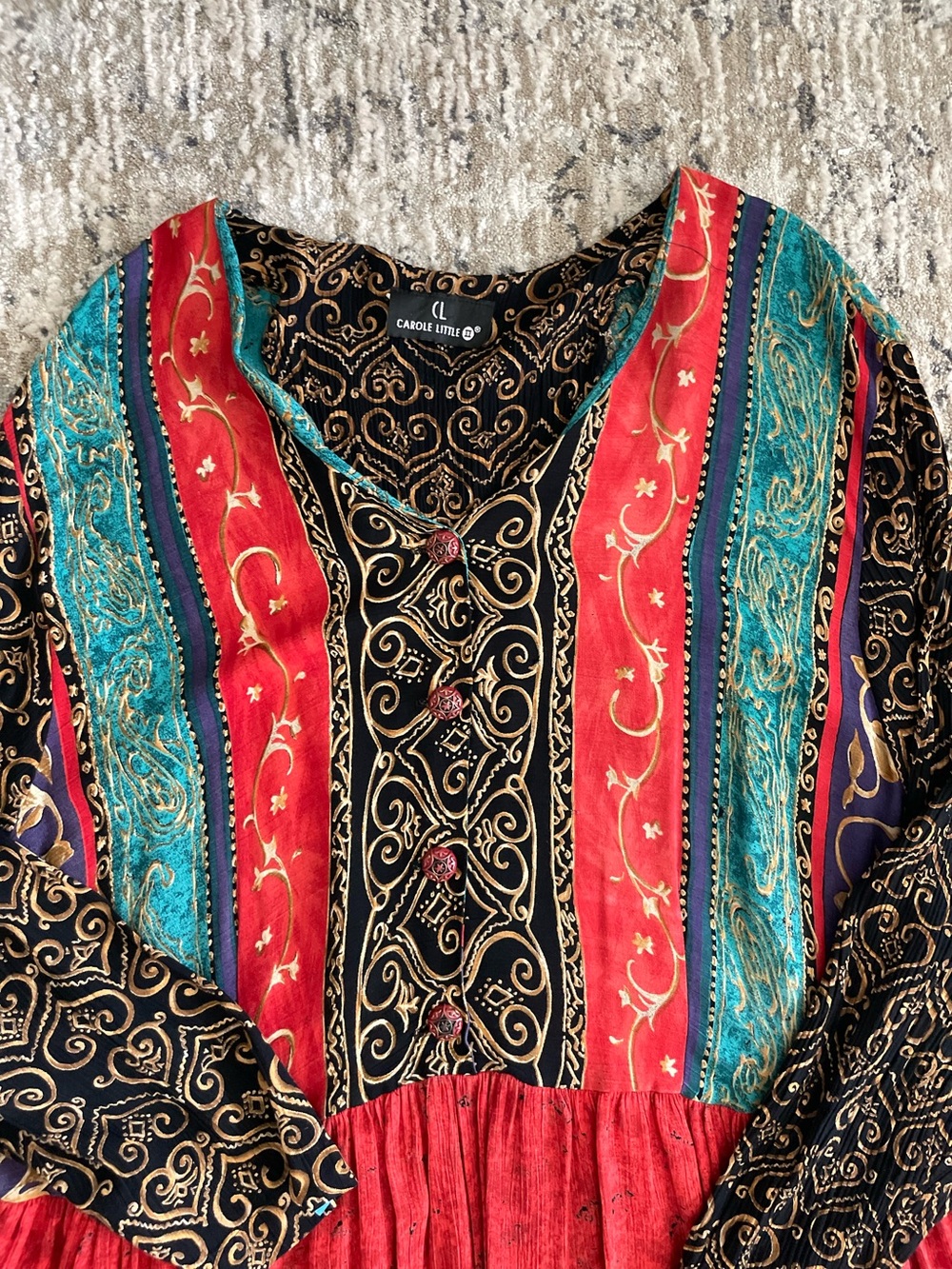 VTG Carole Little Folk House Dress Kaftan Prairie Plus Size 24 Crinkle Paisley - Picture 2 of 5